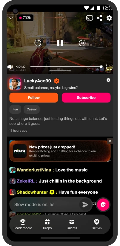 Loco app livestream screen, old design